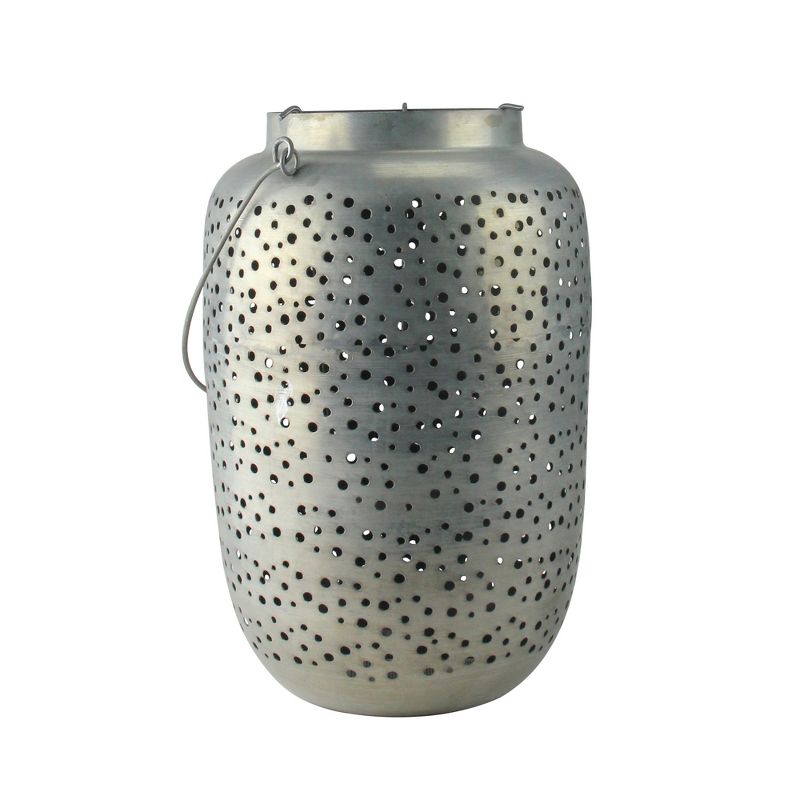 Kaemingk 21" Botanic Beauty Gray Zinc Cut-Out Candle Holder Lantern