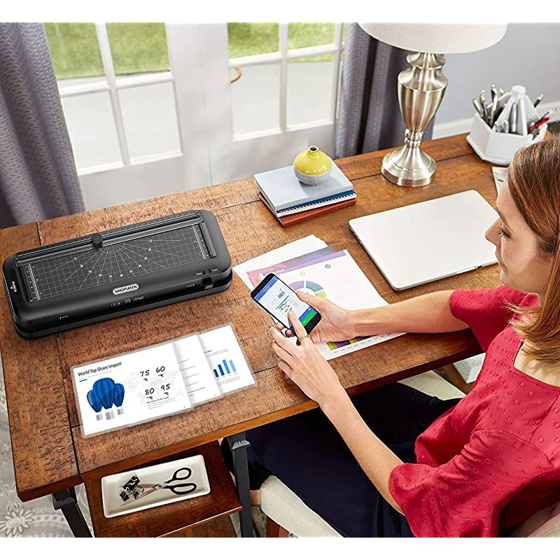 Laminator Machine  Thermal Laminator Personal 6in1 Desktop A4 Laminating Machine Builtin Paper Trimmer Punch and Corner Rounder with 10 Pouches Sheets for Home Office School Black