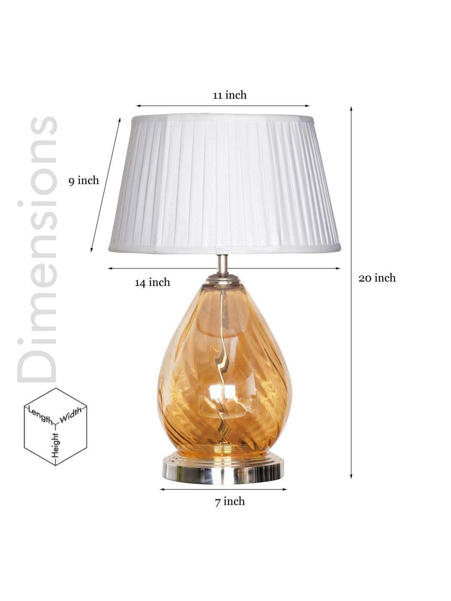 Kapoor Lamp Shades Amber & Nickel Glass Decade Table Lamp With Cotton Shade