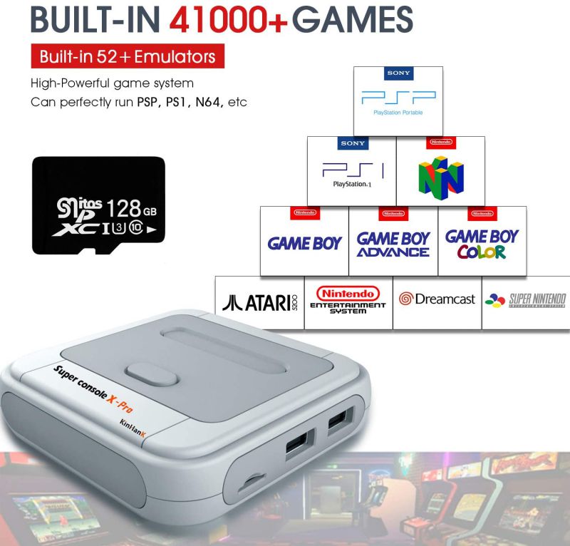 Super Game Console X Pro, Retro Video Game Console,4K HDMI TV Output Game Consoles Built-in 128G with 40000+ Video Games,Support for PS1/PSP/DC/N64