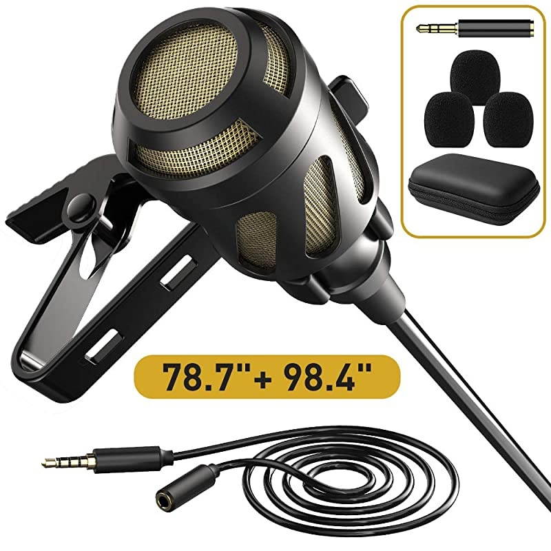 Lavalier Lapel Microphone 787 Omnidirectional Condenser Noise Cancelling Mic with 984 Extended Cable for iPhone Android DSLR Camera Computer YouTube Interview Studio Video