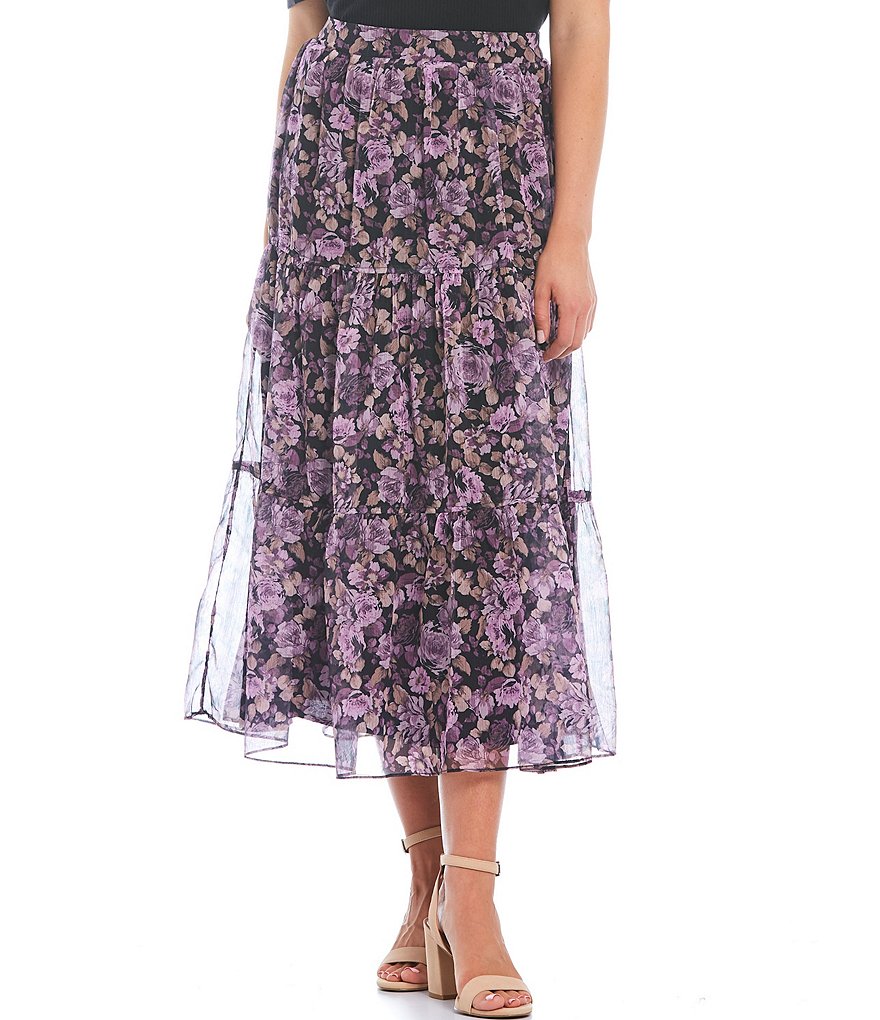Lucy Paris Bristol Purple Floral Print High Rise Tiered Skirt