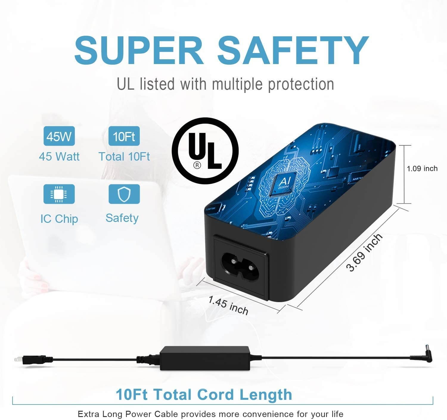 UL Listed 45W AC Adapter Laptop Charger Fit for HP 15-f387wm 15-f272wm 15-f211wm 15-f111dx 15-f009wm 15-f039wm 15-f004dx 15-f233wm 15-f222wm 15-f085wm 15-f033wm 15-f024wm 15-f014wm Power Cord Supply