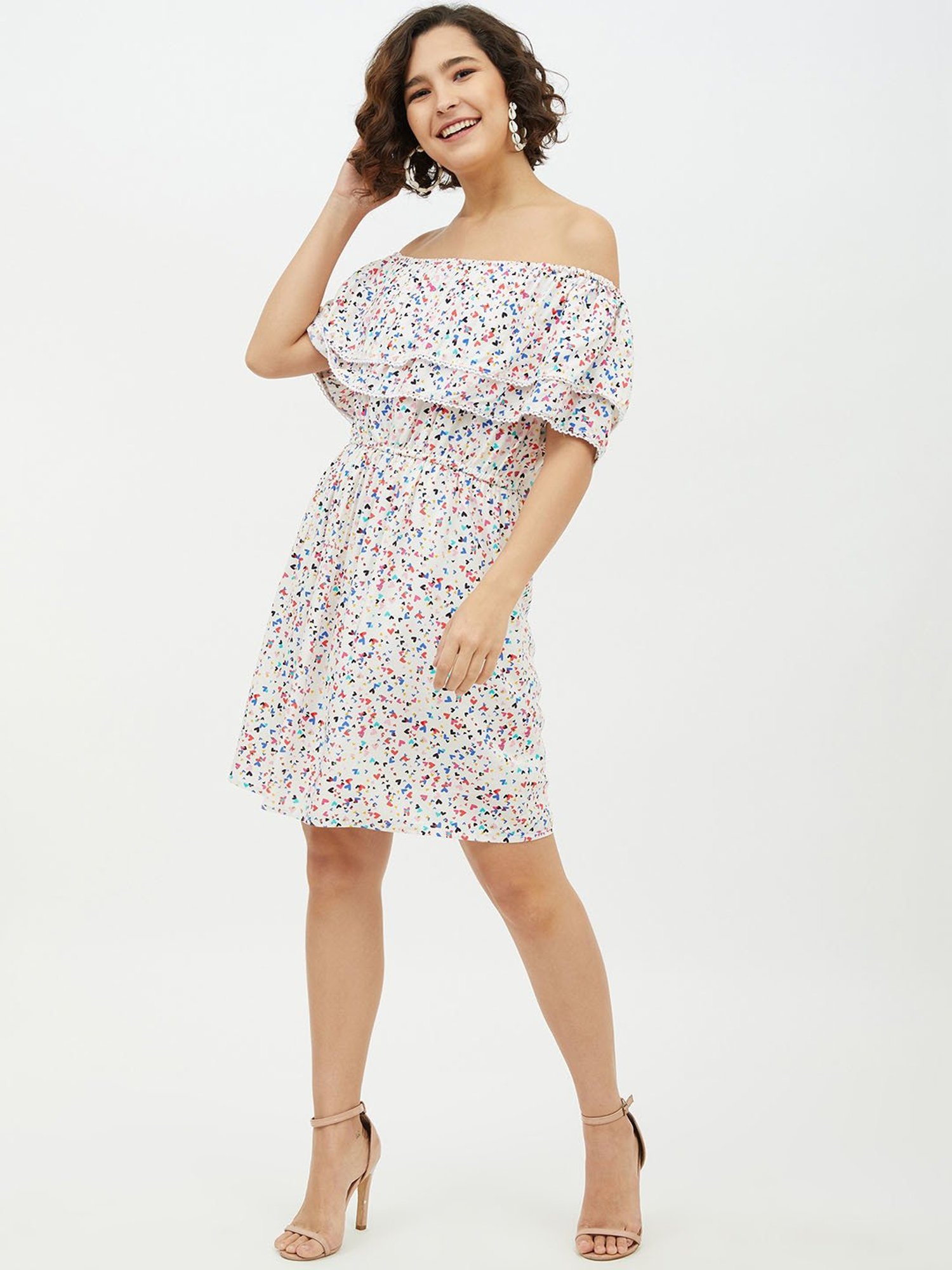 StyleStone White Printed Fit & Flare Dress