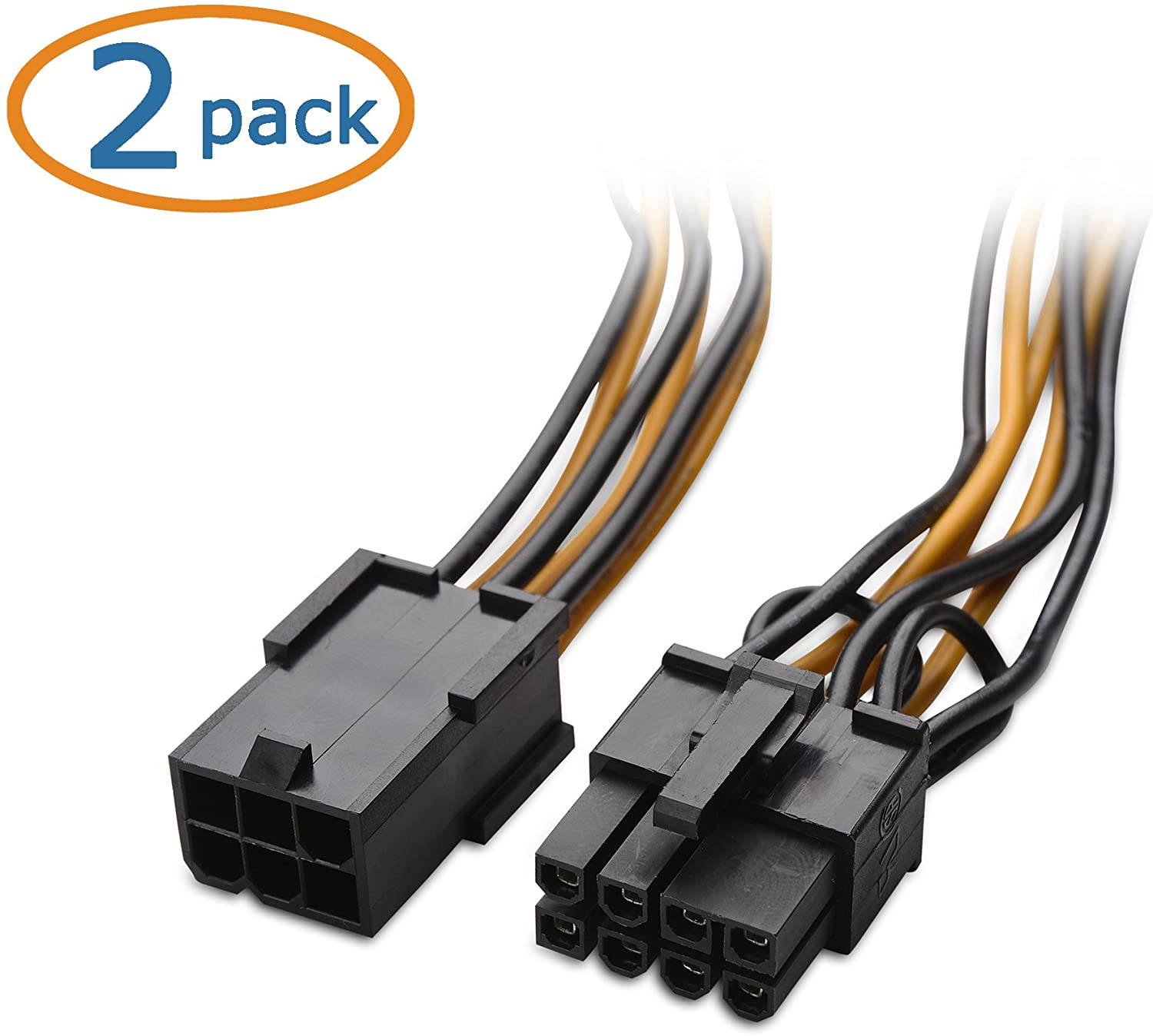 2-Pack 6 Pin to 8 Pin PCIe Adapter Power Cable - 4 Inches