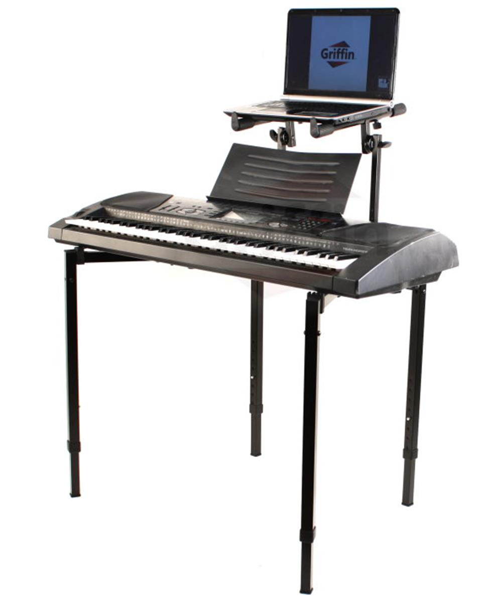 Double Piano Keyboard & Laptop Stand by GRIFFIN | 2 Tier/Dual Portable Studio Mixer Rack for Turntables, DJ Coffins, Speakers, Digital Audio Gear & Music Equipment | Folding Stage Mount Multi Platform