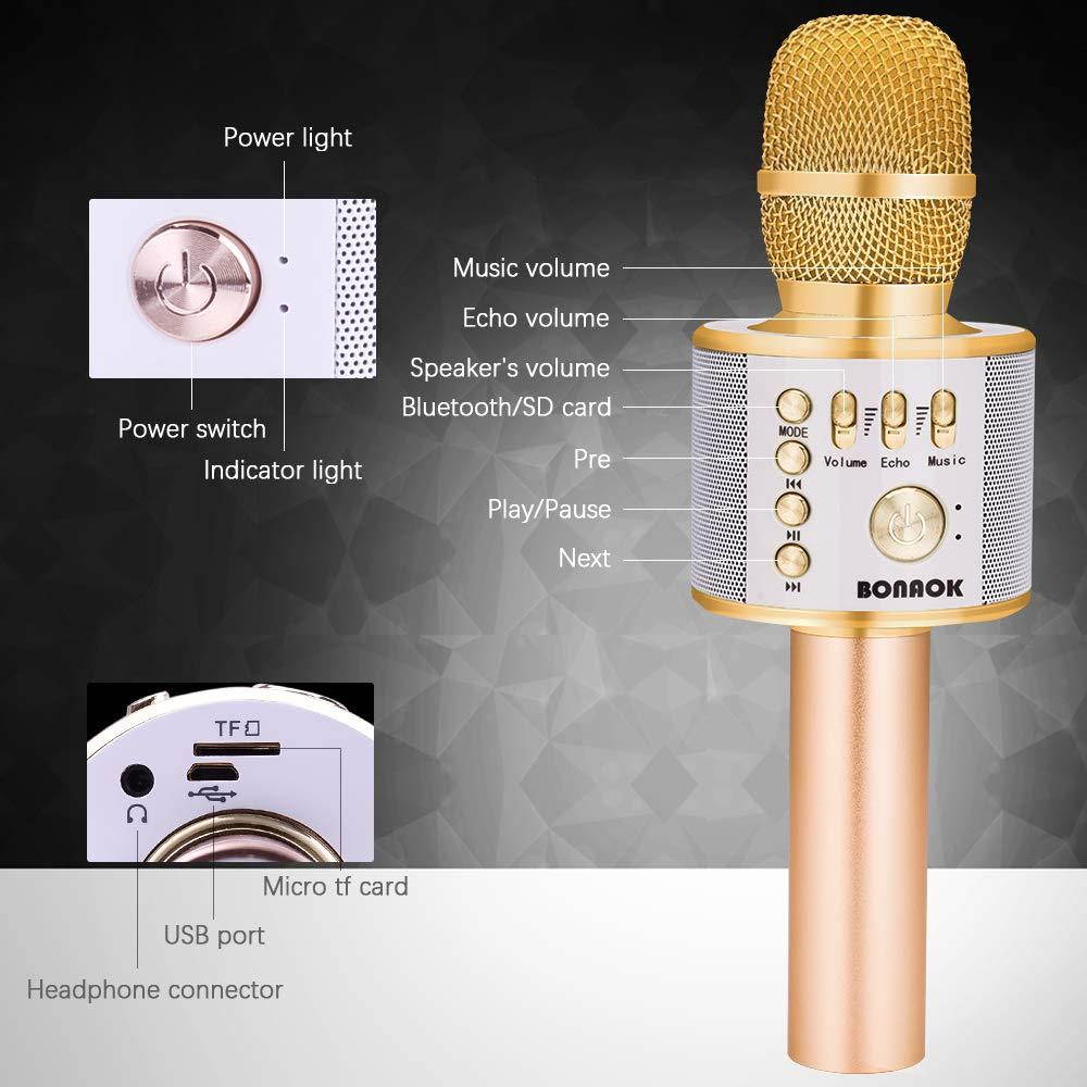 BONAOK Wireless Bluetooth Karaoke Microphone,3-in-1 Portable Handheld karaoke Mic Easter Gift Home Party Birthday Speaker Machine for iPhone/Android/iPad/Sony, PC and All Smartphone(Gold)