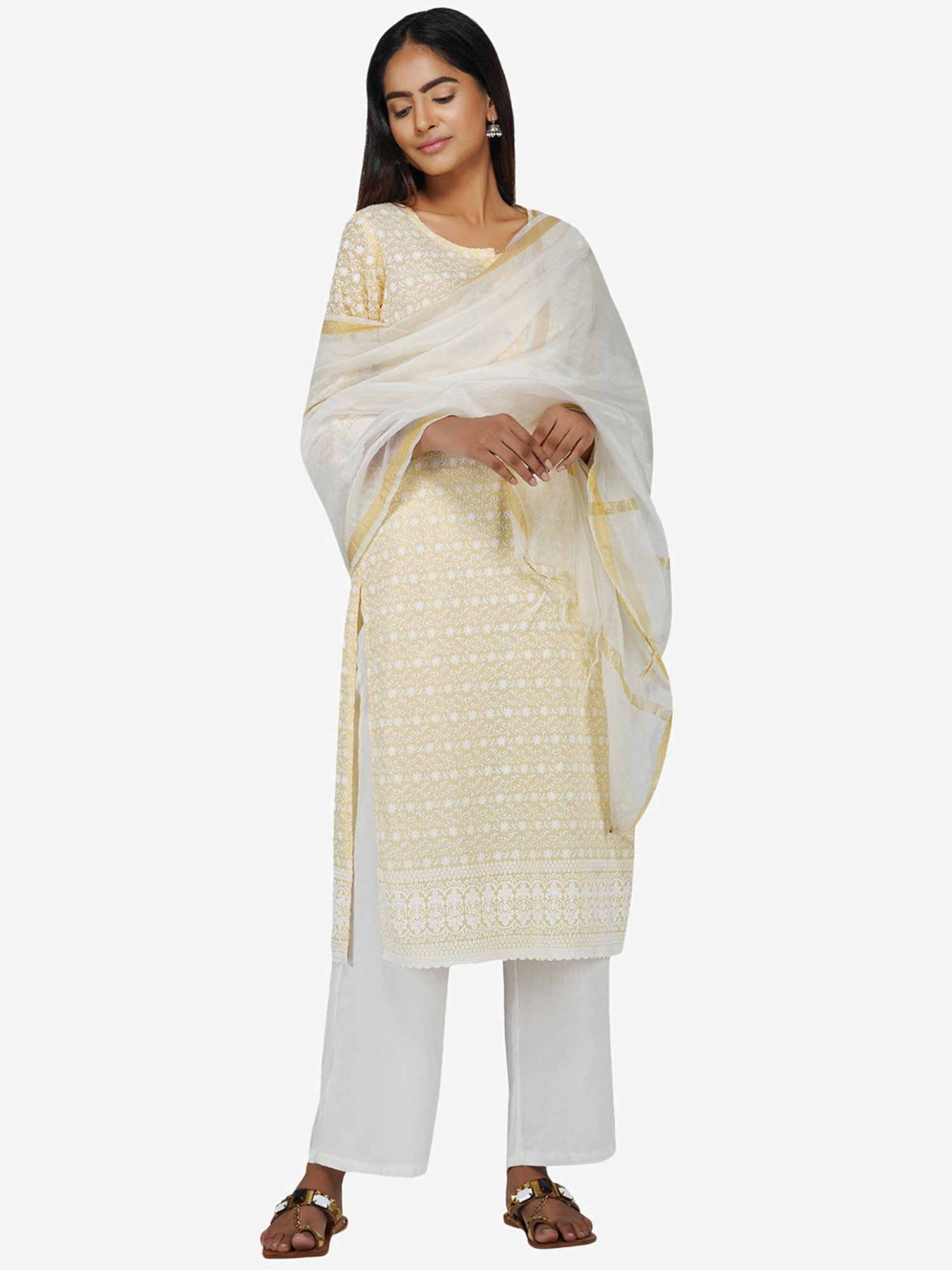 Paislei Light Yellow Printed Cotton Kurta