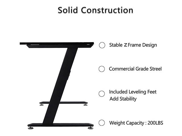 HILINSTON Z-Shaped Gaming Desk Office PC Computer Desk 47.2" W x 23.6" D Home Office Computer Table Feet Pads Fully Covered with Wire Holder,Black,GT17