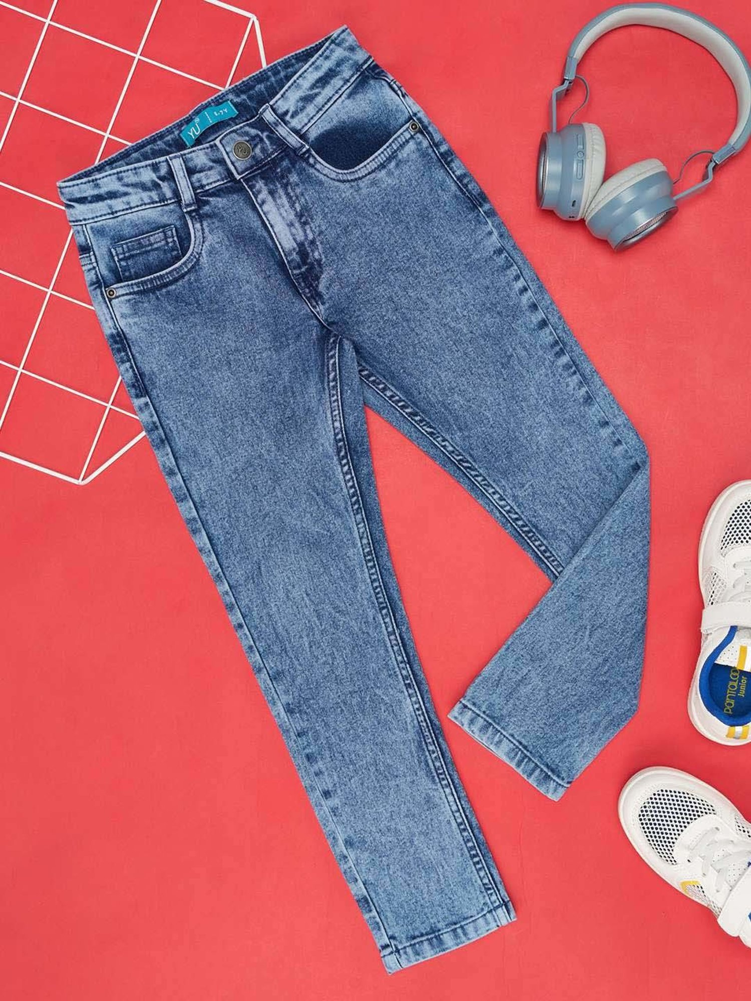 YU by Pantaloons Boys Blue Cotton Regular Fit Jeans