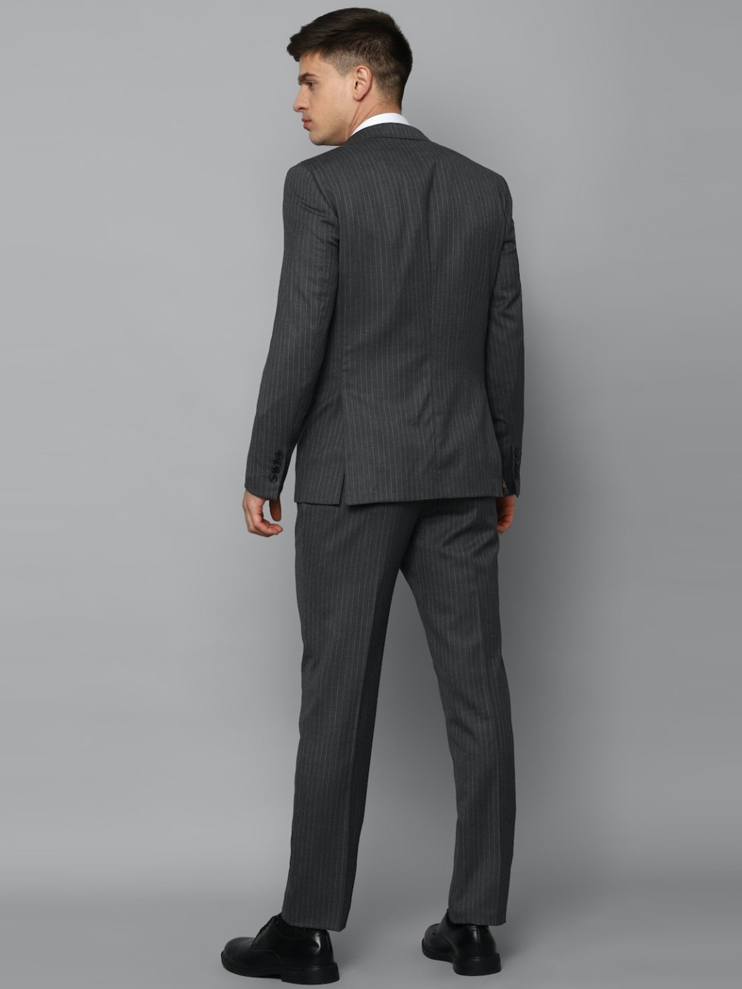 Luxure By Louis Philippe Grey Slim Fit Striped Two Piece Suit