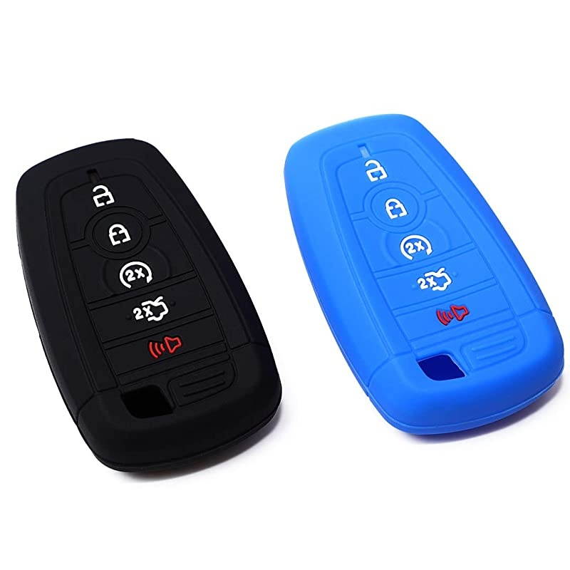 Silicone Car Key Fob Cover Fits Ford Mustang Fusion Explorer Ford FSeries F250 F350 Smart Key Remote Start 1Pcs Black and 1Pcs Blue