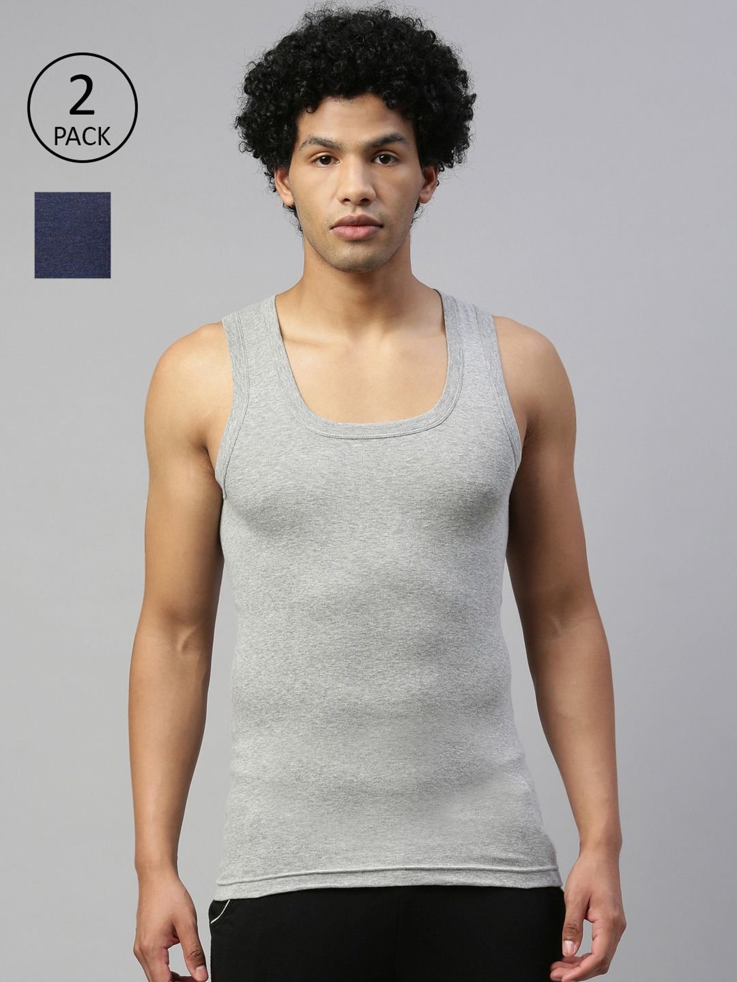 DIXCY SCOTT MAXIMUS Grey Melange & Blue Melange Cotton Regular Fit Vest - Pack Of 2