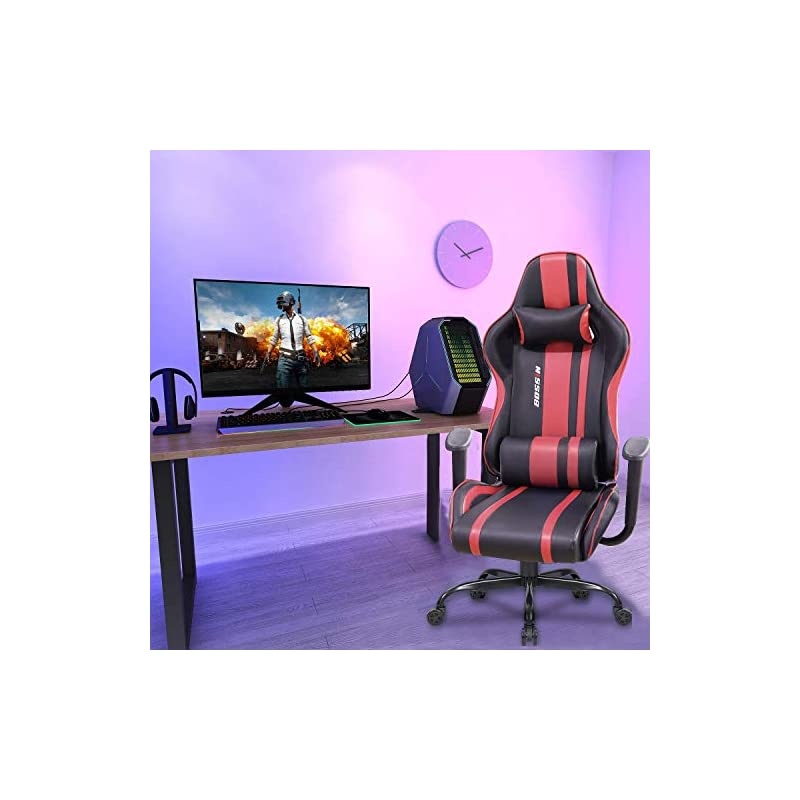 Racing Style Gaming Chair 400LBS Computer Desk Chair with Footrest and Headrest, Ergonomic Design, Large Size High-Back E-Sports Chair, PU Leather Swivel Chair (Gray-FBA)