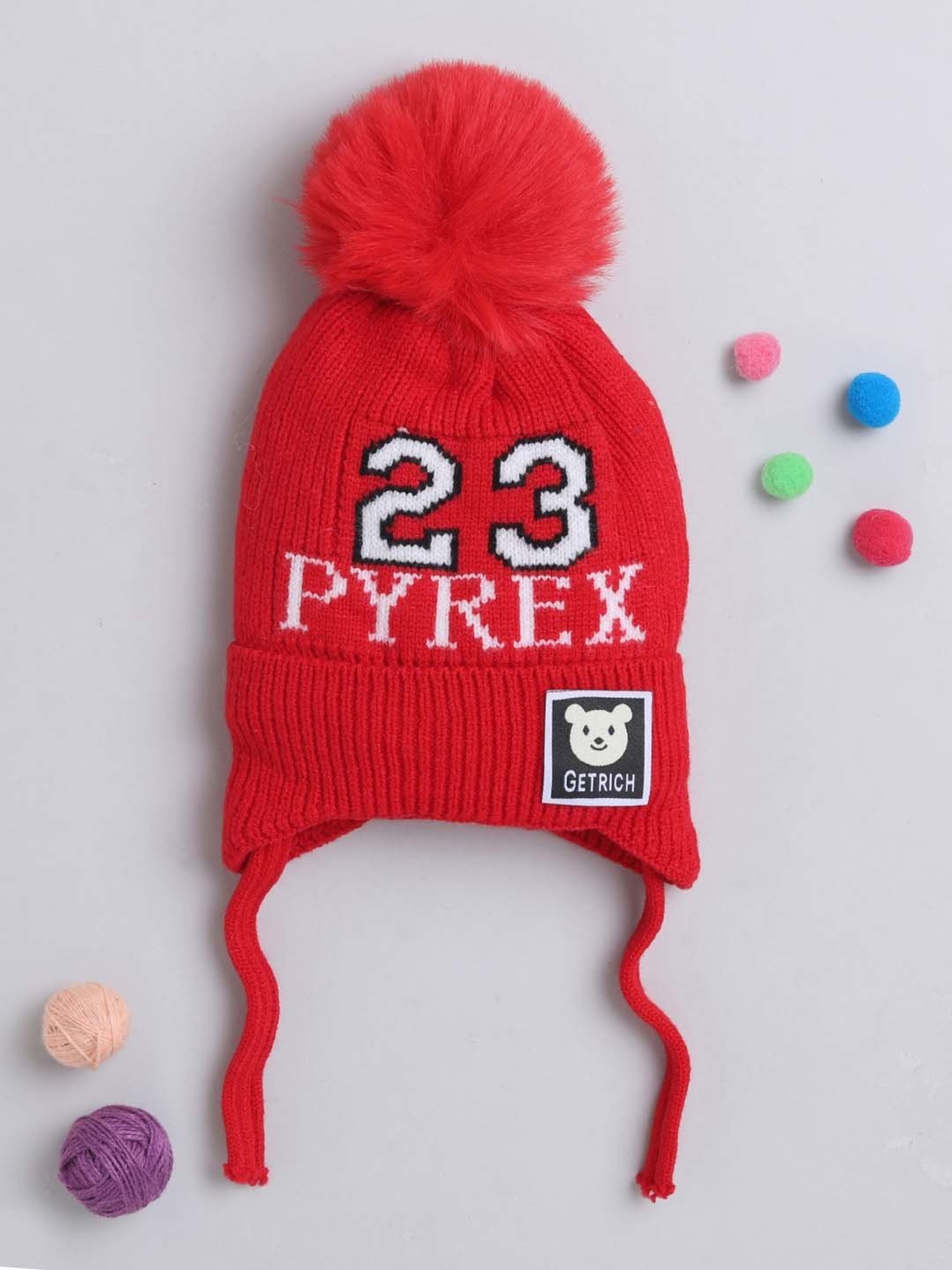 The Magic Wand Kids Red Printed Winter Cap