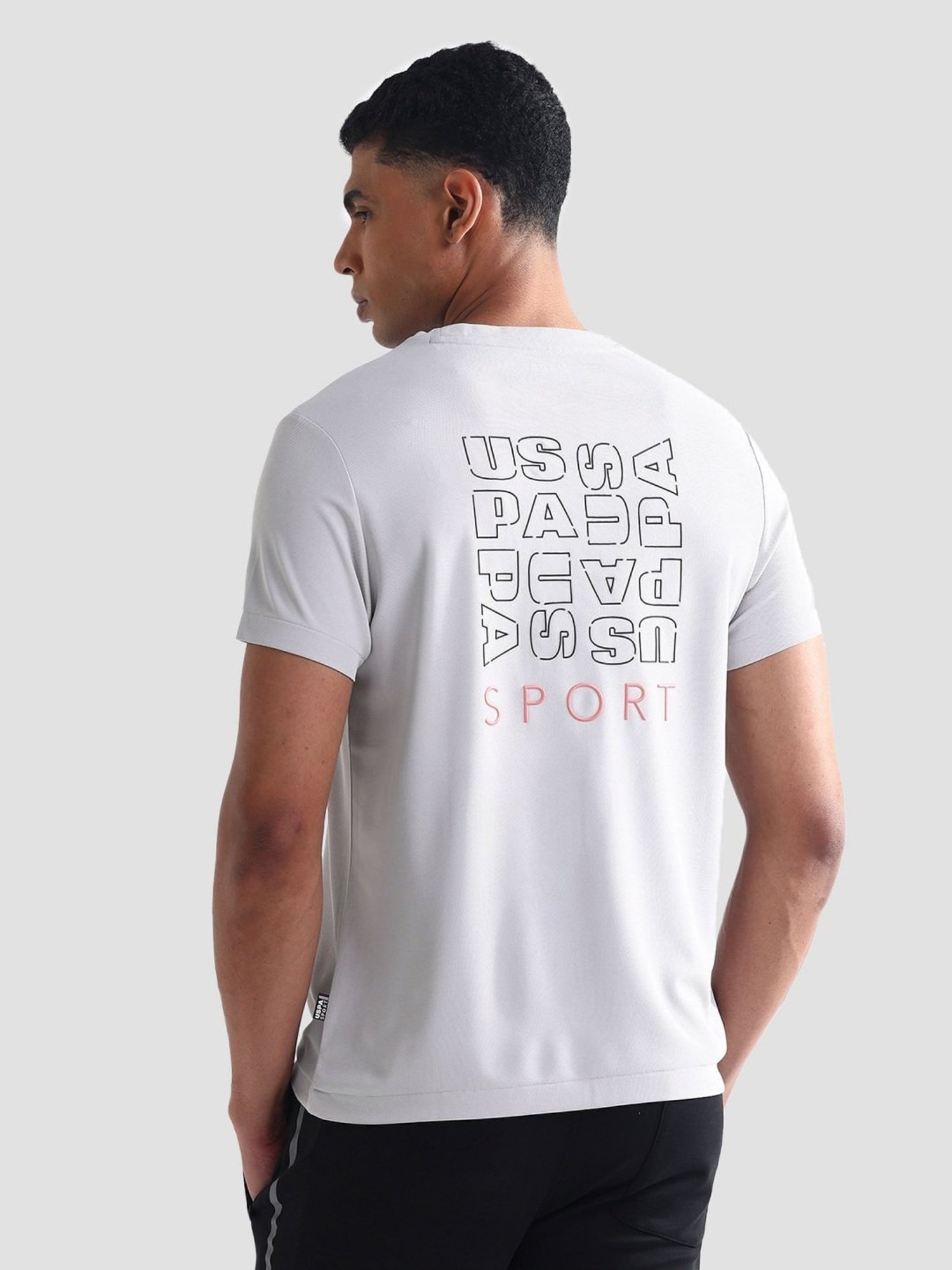USPA Active Grey Slim Fit Printed Sports T-Shirt