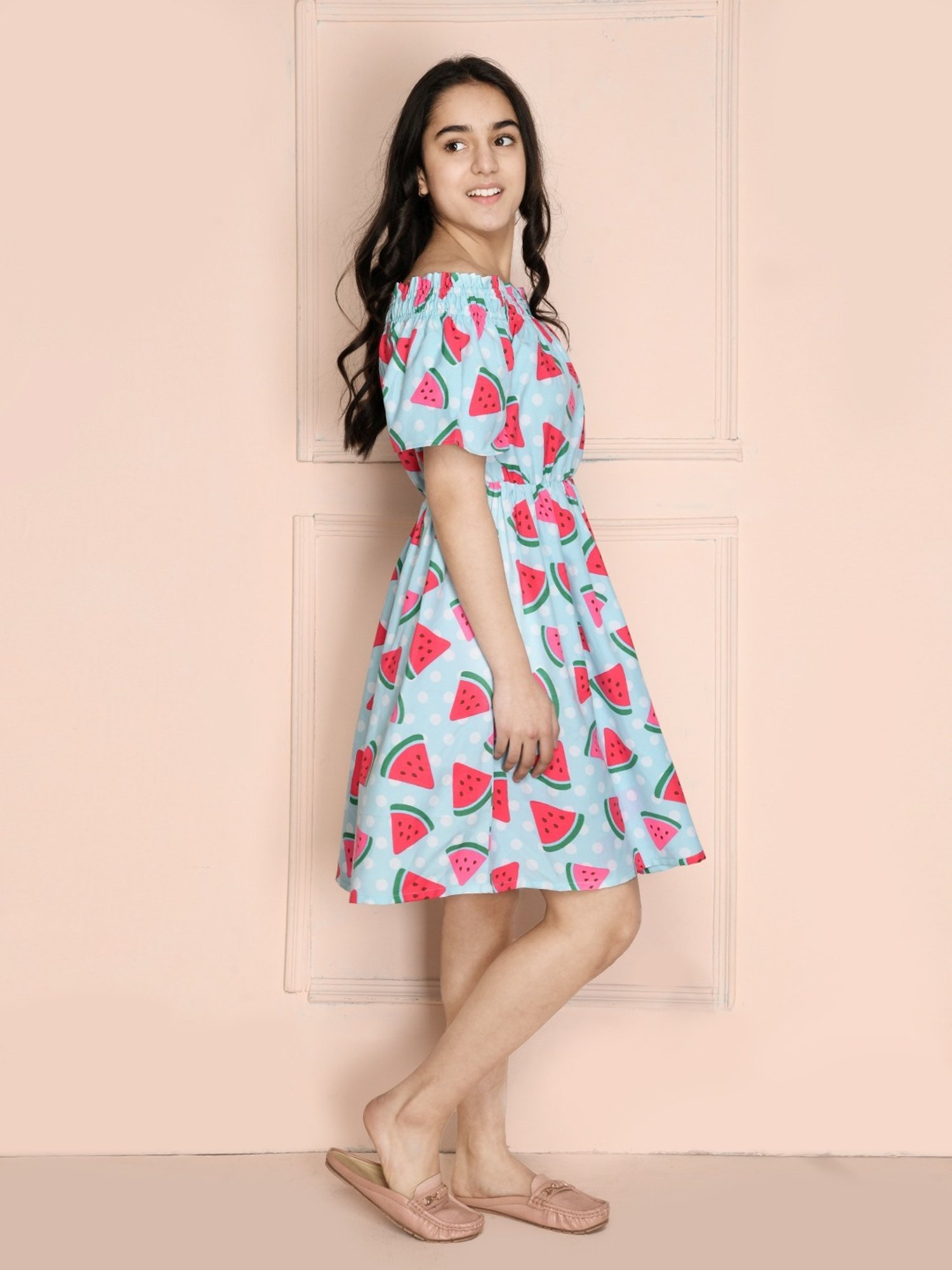 LilPicks Kids Blue & Red Printed Dress