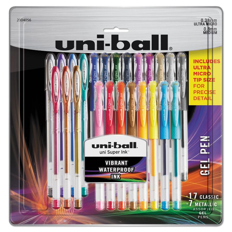 uni-ball Stick Gel Pen, 17 Micro; 7 Med, Assorted Ink 2004056