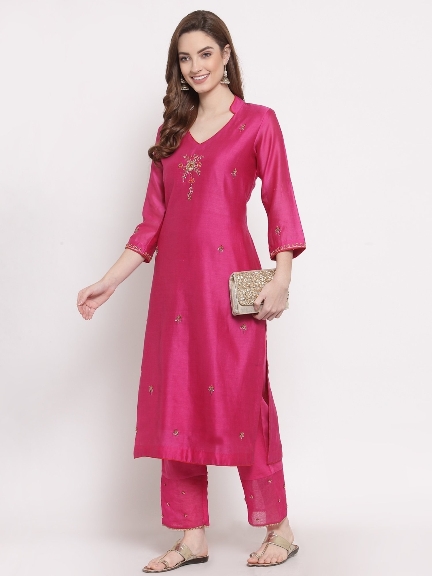 DART STUDIO Pink Embroidered Palazzos