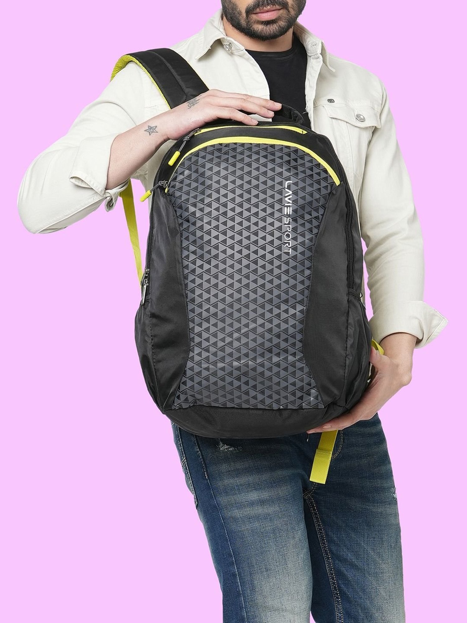 Lavie Sport Rapid Black & Grey Polyester Medium Laptop Backpack with Rain Cover