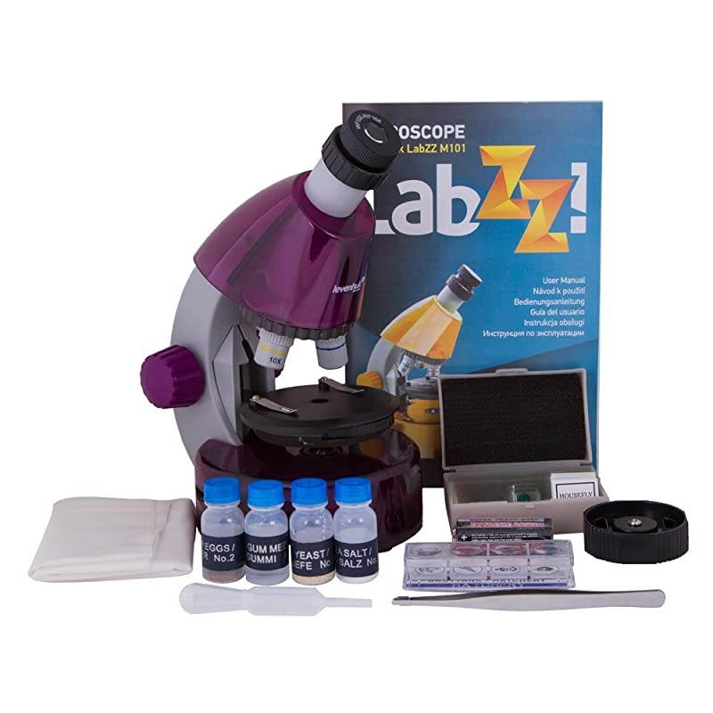 LabZZ M101 Amethyst Microscope for Kids with Experiment Kit Choose Your Favorite Color