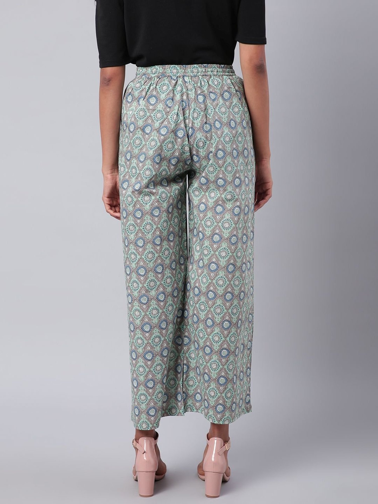 Sringam Grey Cotton Printed Palazzos