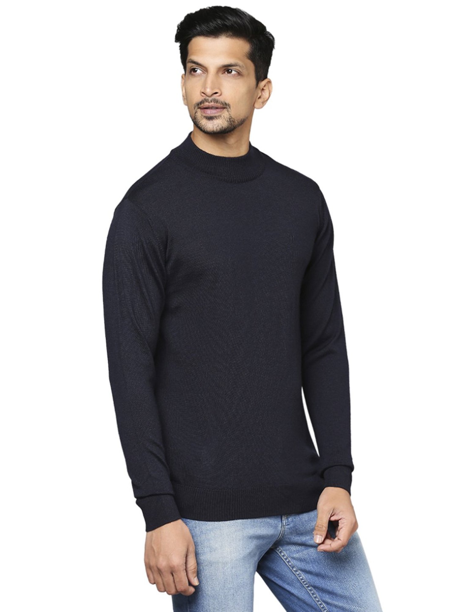 Raymond Blue  Regular Fit Self Pattern sweater