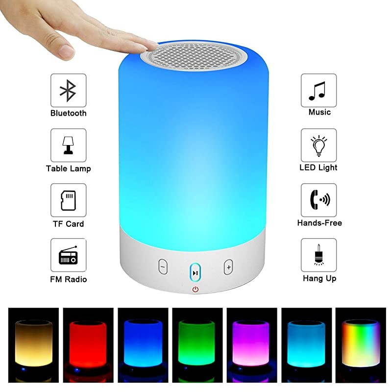Light Bluetooth Speaker Portable Wireless Bluetooth Speaker 6 Color LED Themes Bedside Table LightSmart Touch Control Color Changing Stereo Subwoofer HandsfreePhoneMicroSDSupported
