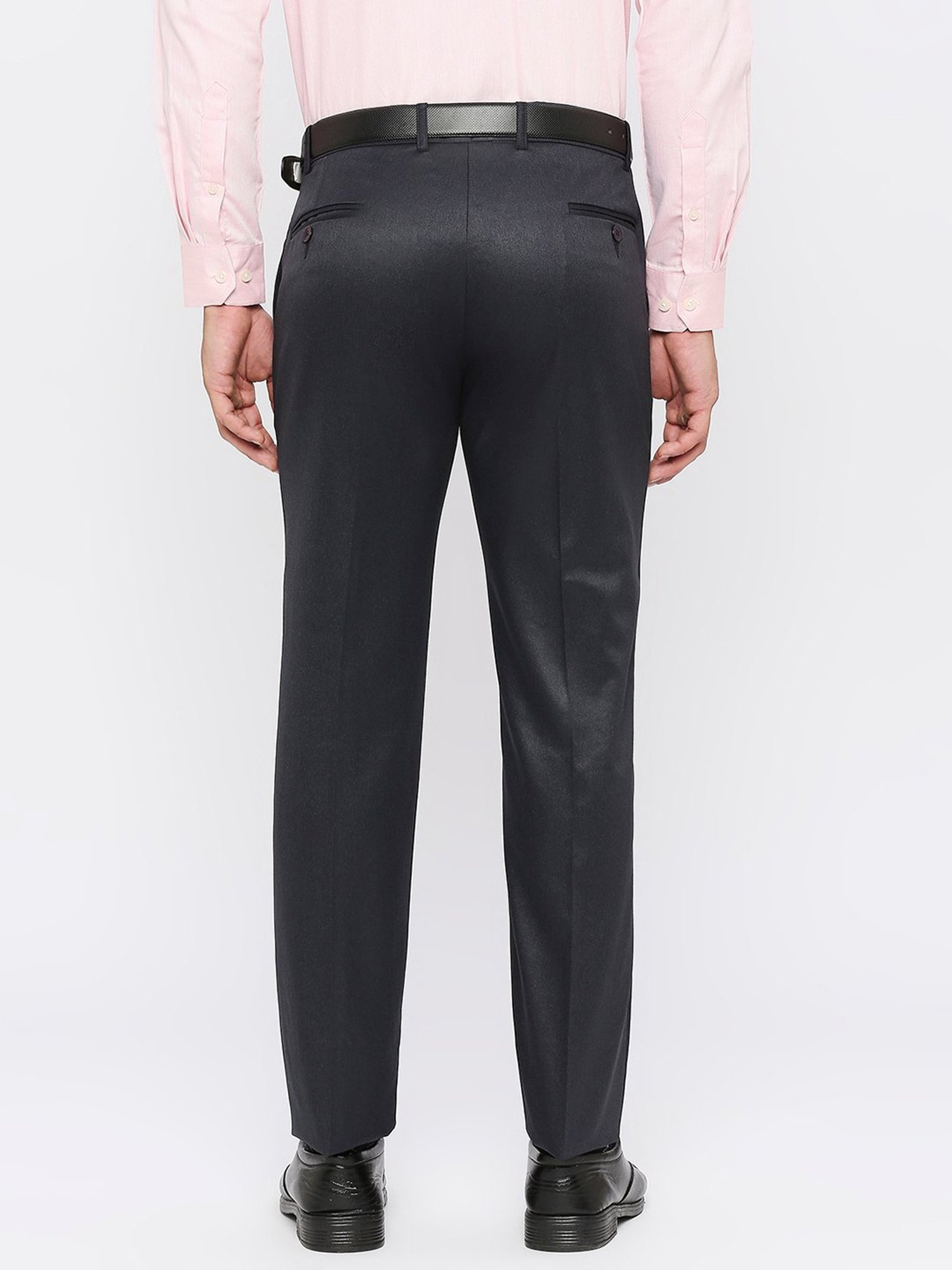 SOLEMIO Navy Slim Fit Flat Front Trousers