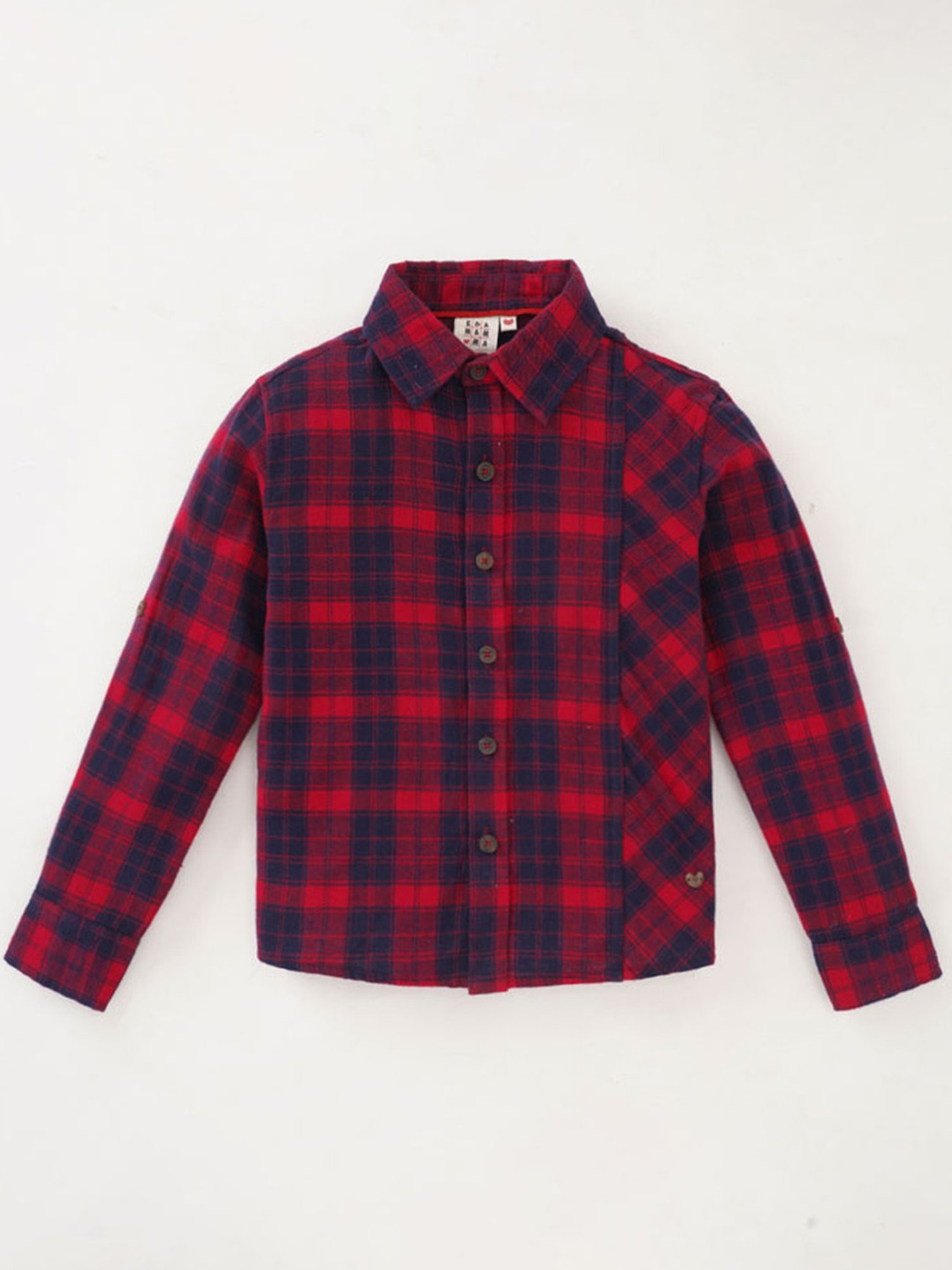 Ed-a-Mamma Kids Red & Blue Cotton Chequered Full Sleeves Shirt