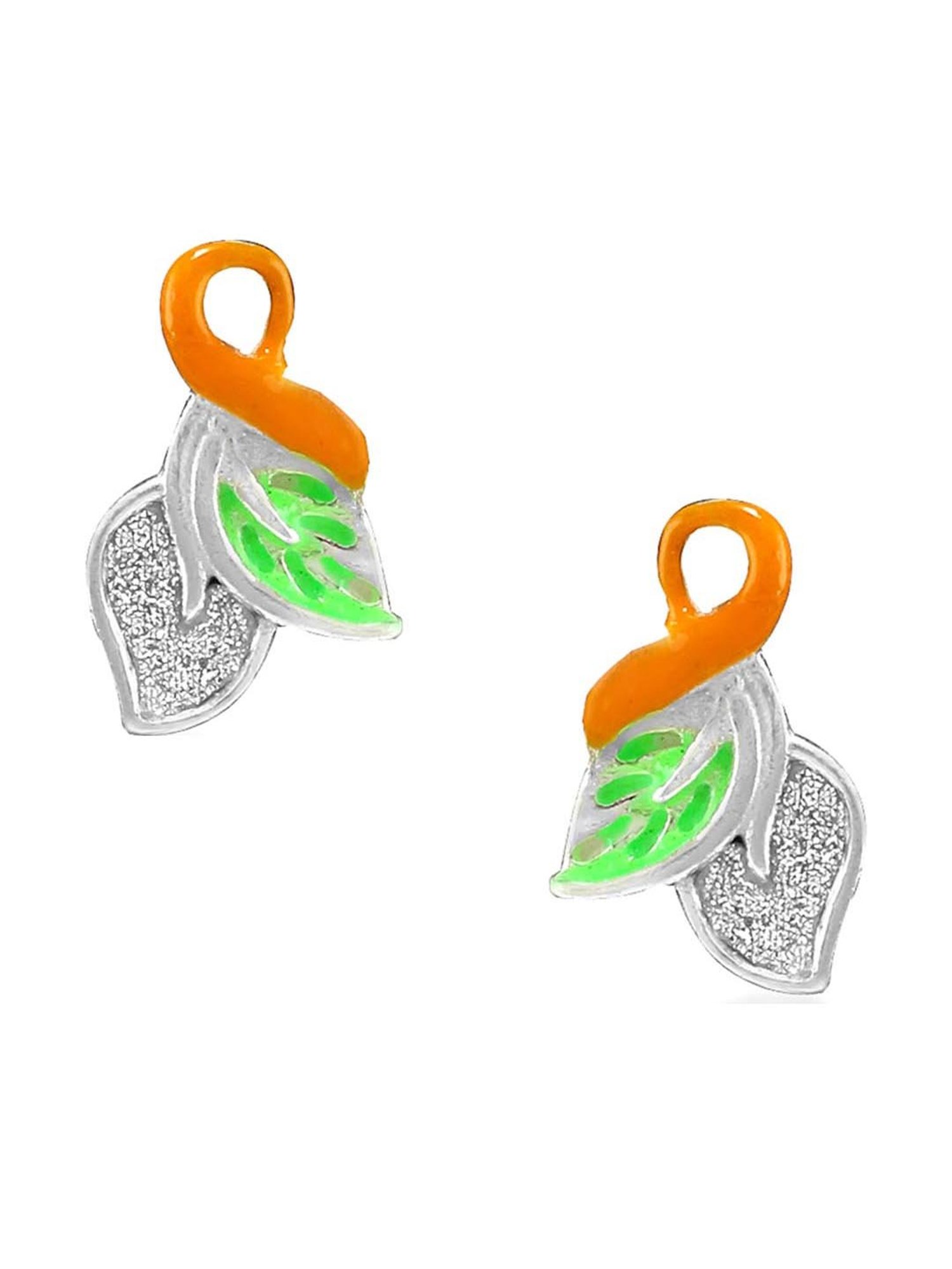 Taraash 92.5 Sterling Silver Leaf Enamel Earrings for Women