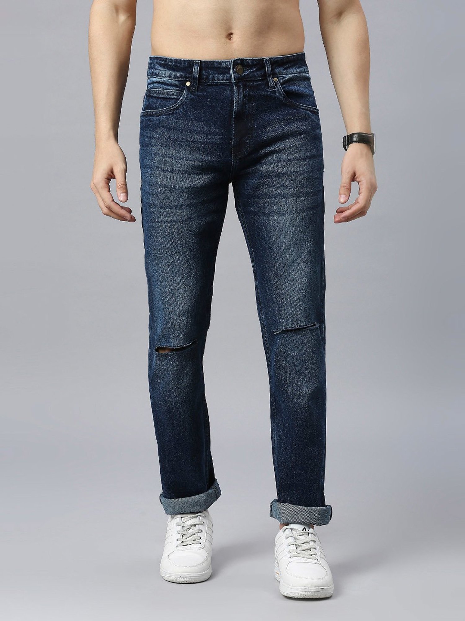 Thomas Scott Blue Regular Fit Lightly Washed Distressed Jeans