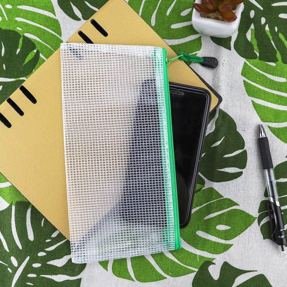 JPSOR Zipper File Bags, 16pcs 8 Color PVC Mesh Document Pouches Bills Bag Pencil Case, Office Supplies, Travel Storage Bags