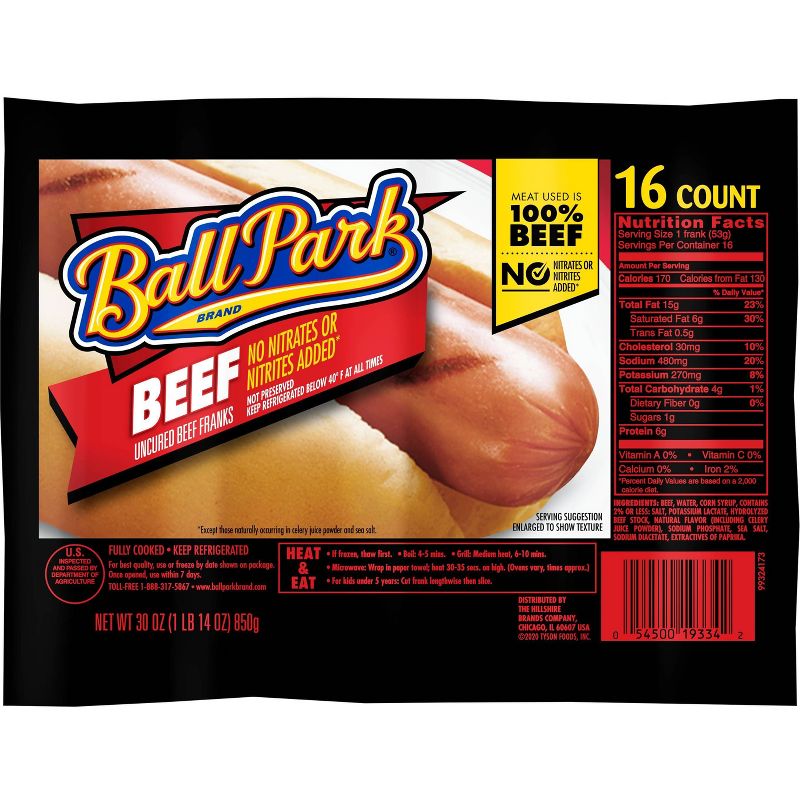 Ball Park Uncured Beef Franks - 30oz/16ct