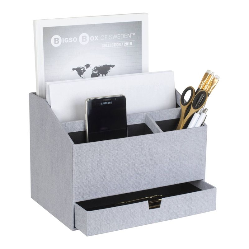 Greta Canvas Desktop Organizer with Supply Drawer Ash - Bigso Box of Sweden