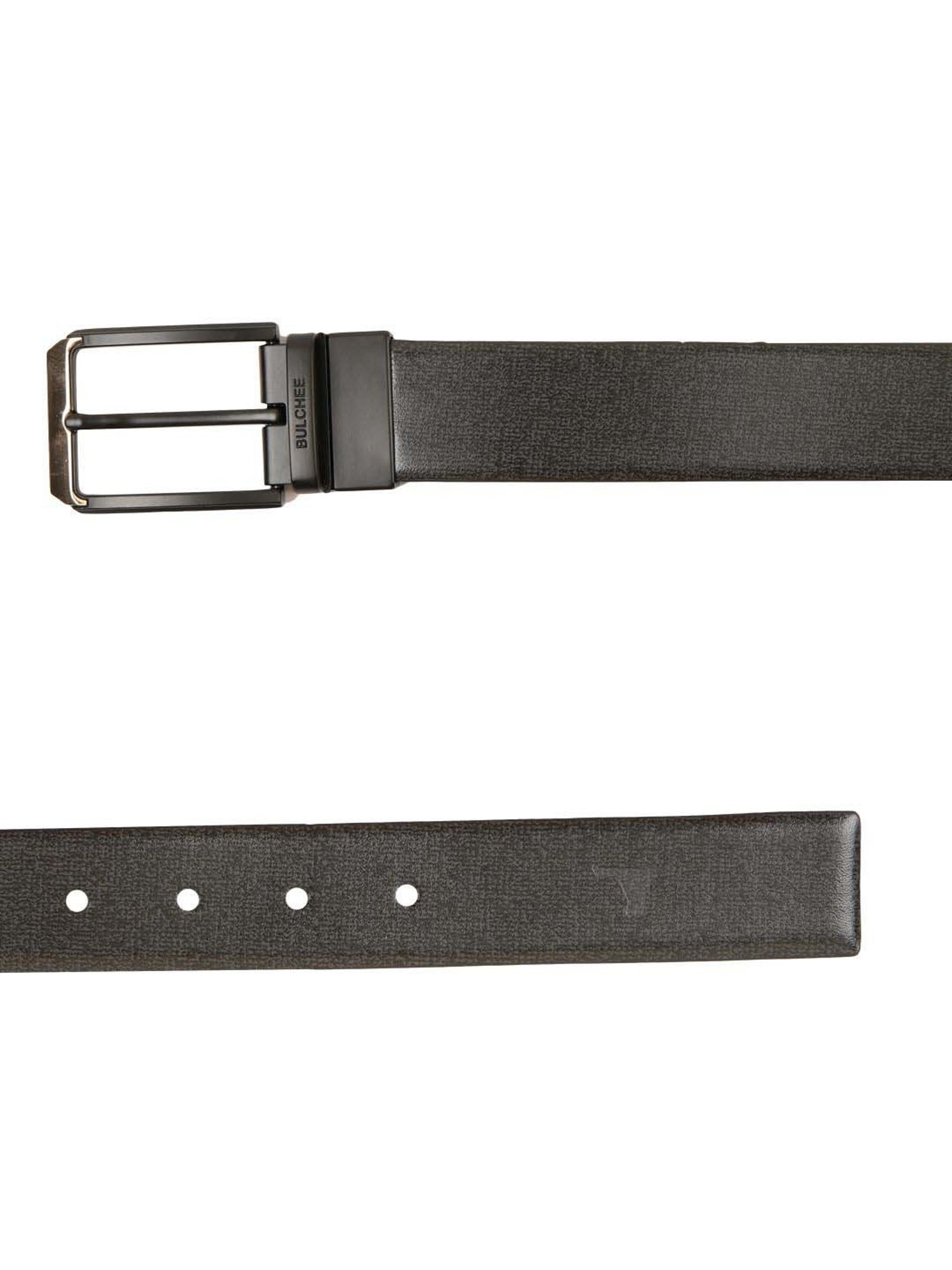 BULCHEE Black Leather Prong Reversible Belt for Men