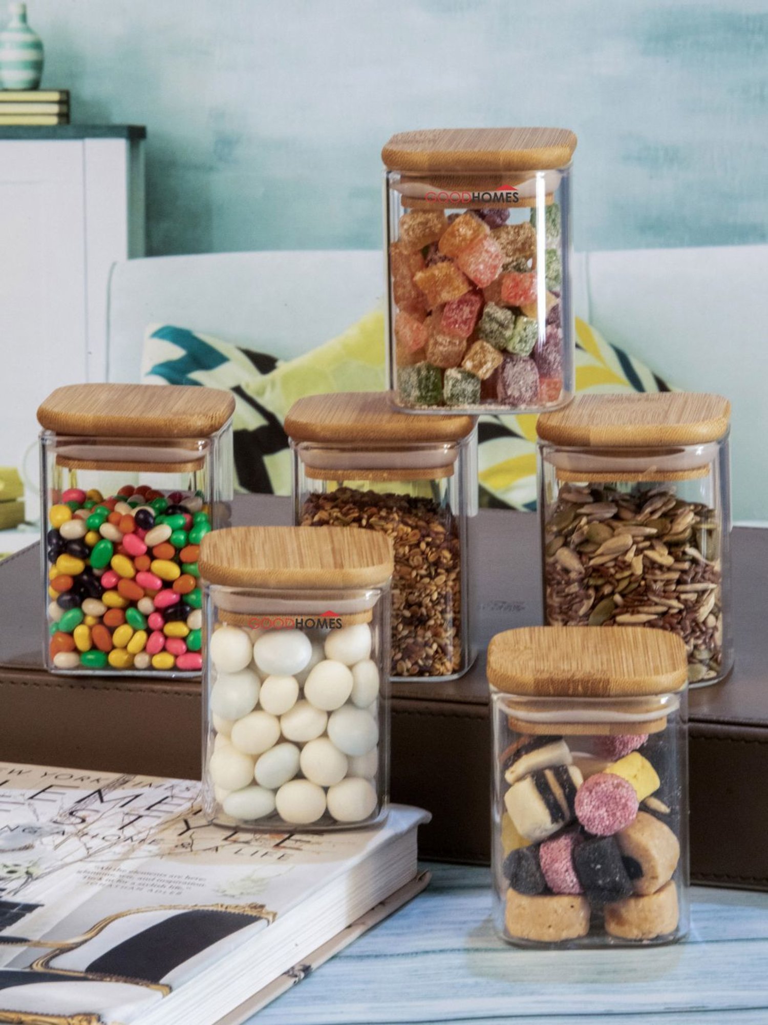Goodhomes Transparent Glass Storage Jar with Glass Lid - Set of 6 (240ml)