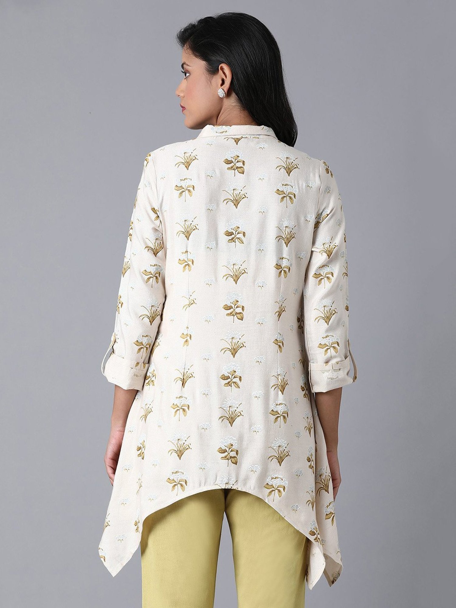 W Beige Shirt Collar Top