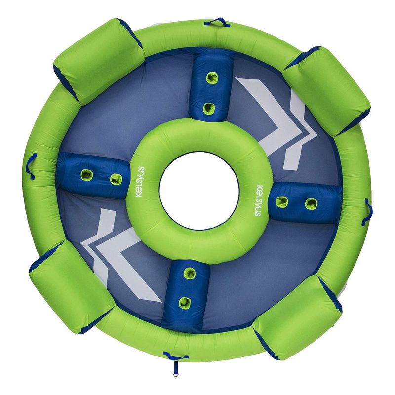 SwimWays Kelsyus Big Transportable Stable Circular Inflatable Nauti Elite Tube 4 Person Pool Lounge Floating Raft, Blue Green (Mesh)