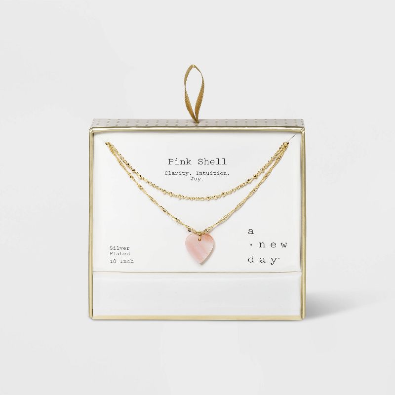 Silver Plated Pink Shell Faux Layered Heart Necklace - A New Day™ Pink