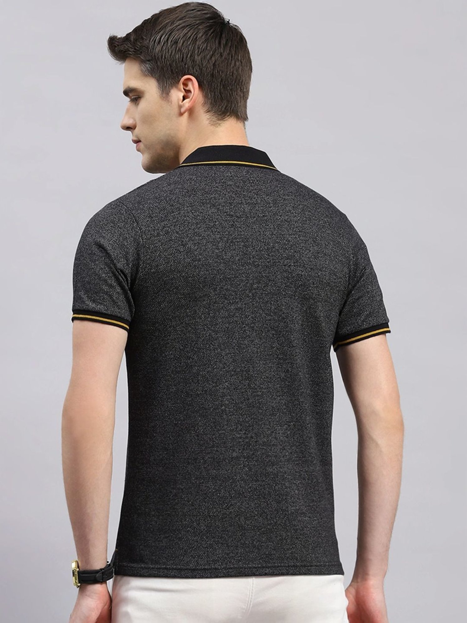 Monte Carlo Black Regular Fit Striped Polo T-Shirt