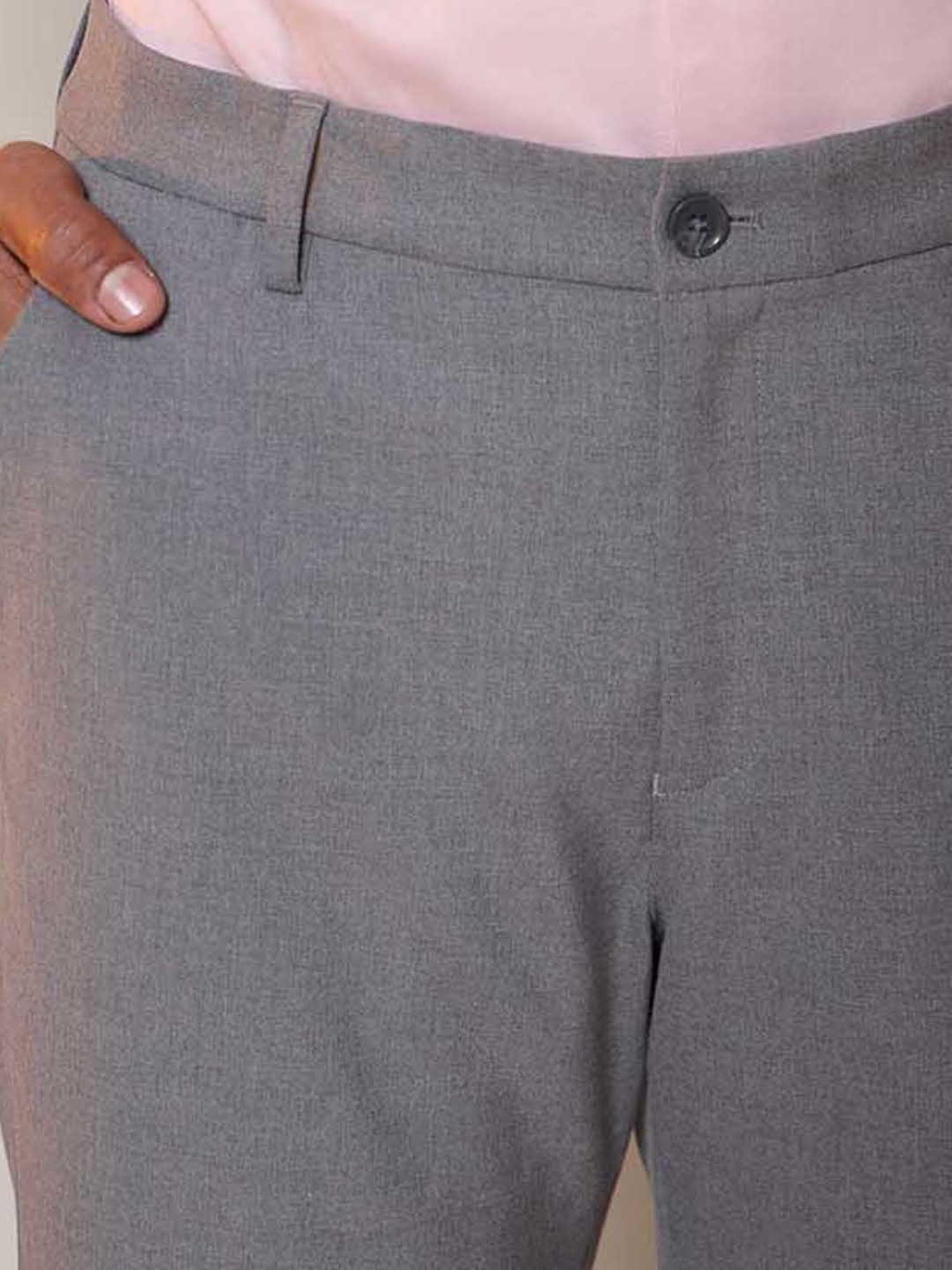 SUBTRACT Light Grey Slim Fit Flat Front Trousers