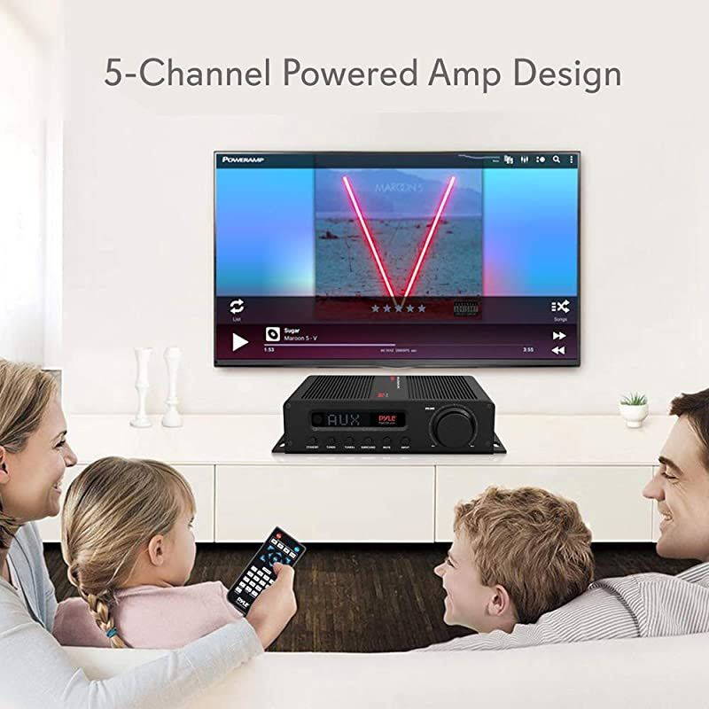 Wireless Bluetooth Home Audio Amplifier 100W 5 Channel Home Theater Power Stereo Receiver Surround Sound w HDMI AUX FM Antenna Subwoofer Speaker Input 12V Adapter  PFA540BT
