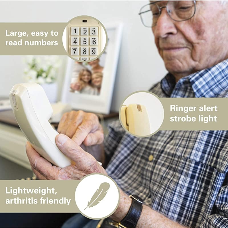 Corded Phone Senior Landline Phones for Home Home Phones for Seniors Hearing and Vision Impaired Loud Ringer Large Backlit Keypad Voice Amplification Wall Mount Ready Bone Ivory
