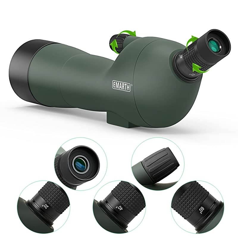 20-60x60AE Waterproof Angled Spotting Scope with Tripod, 45-Degree Angled Eyepiece, Optics Zoom 39-19m/1000m  Shooting Bird Watching Hunting Wildlife Scenery (20-60x60) Green