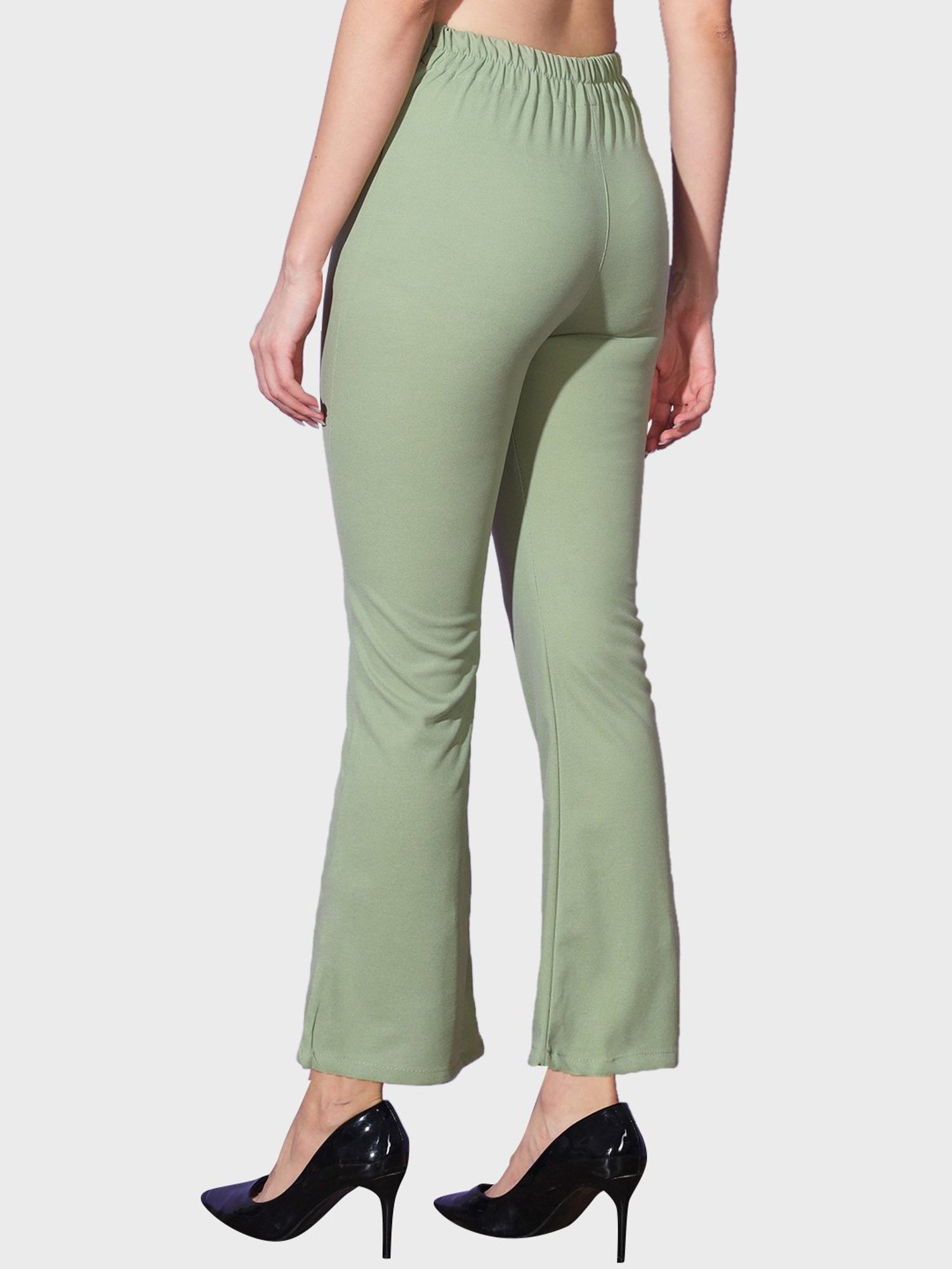 BUYNEWTREND Green Mid Rise Trousers