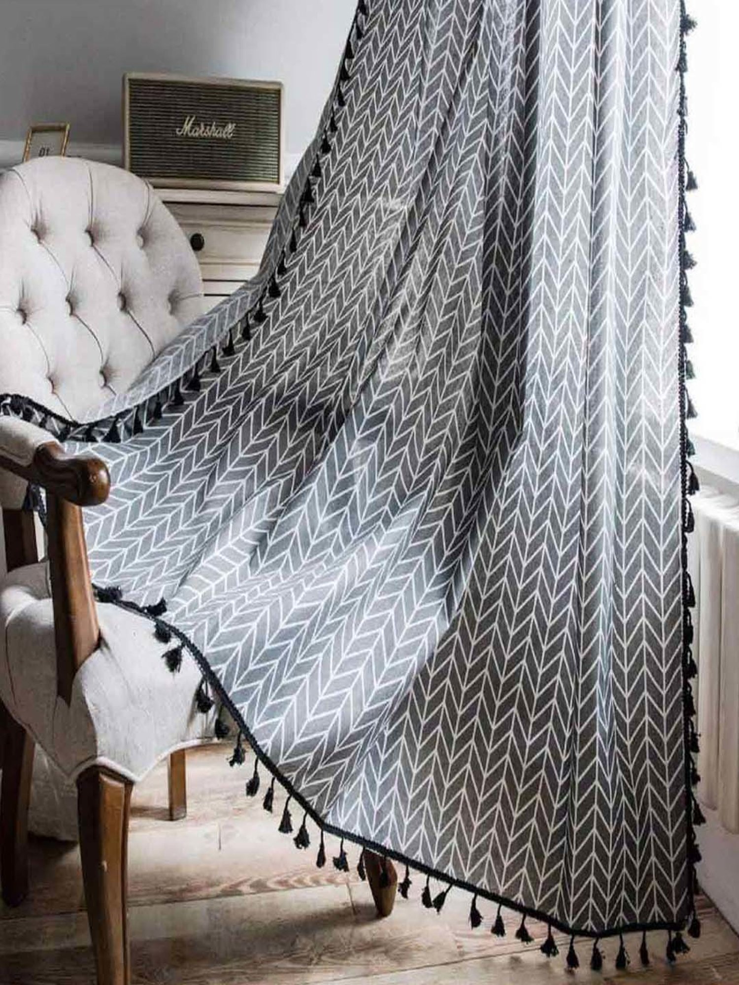 Urban Space Grey Cotton Door Curtain With Tieback & Eyelet