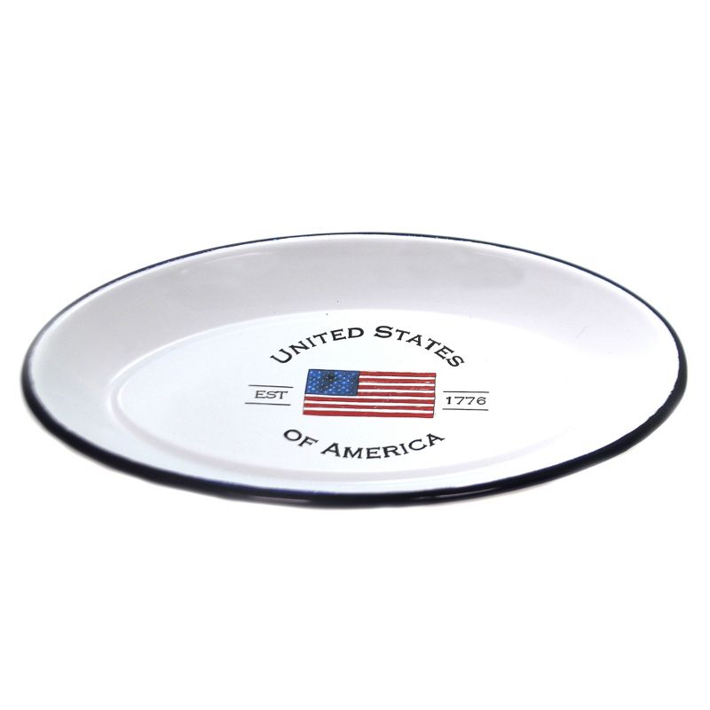 Tabletop 7.0" Usa Enamelware Platter Partiotic American Flag Boston International  -  Serving Platters