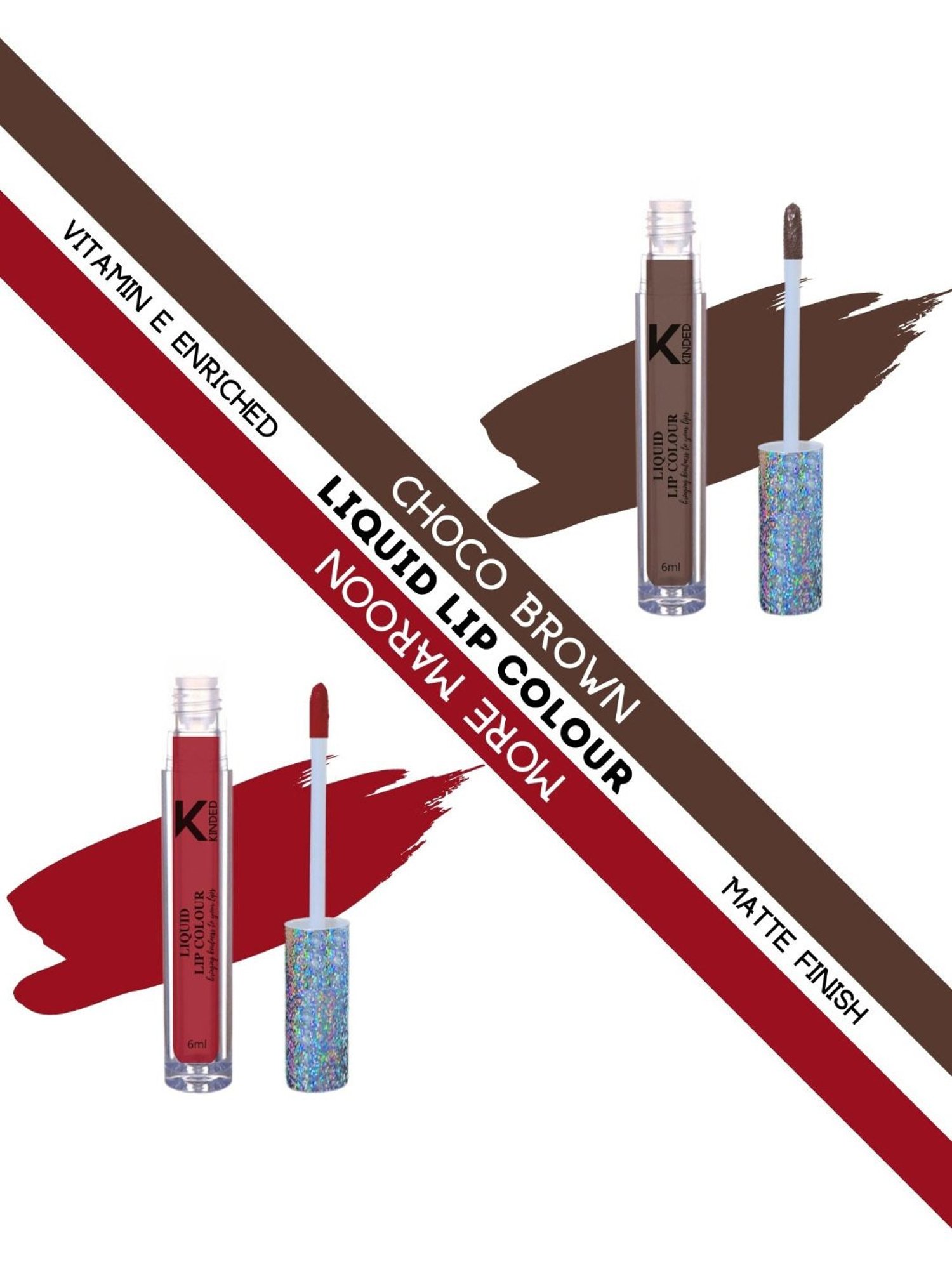 KINDED Liquid Lip Colour 07 Choco Brown & 09 More Maroon Combo