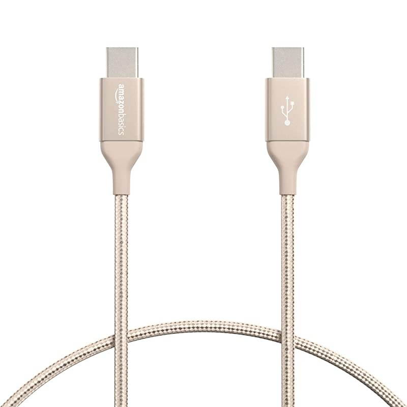 Double Braided Nylon USBC to USBC 20 Fast Charging Cable 3A 1Foot Gold